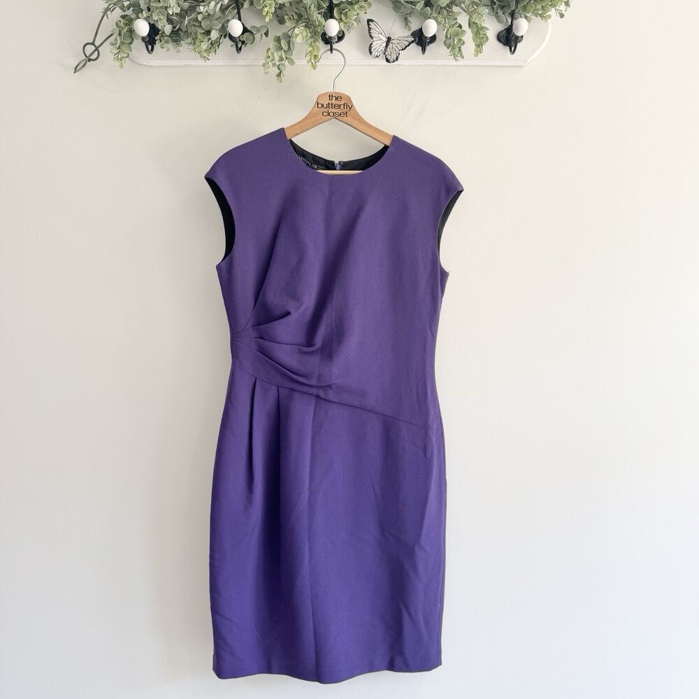 lafayette 148 Purple Ruched Sleeveless Virgin Wool Sheath Dress 173087 size 6
